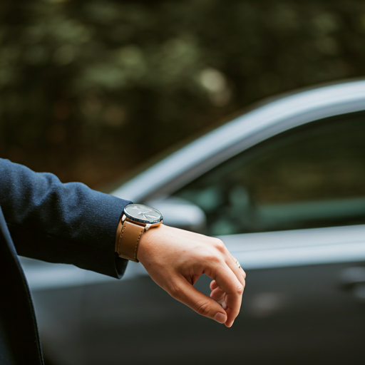 Customer looking at watch in traffic