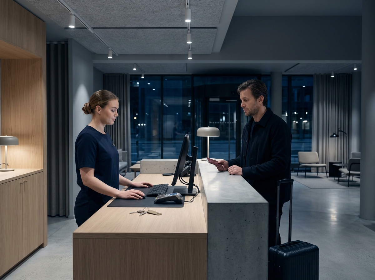 Empty hotel reception desk during a night shift