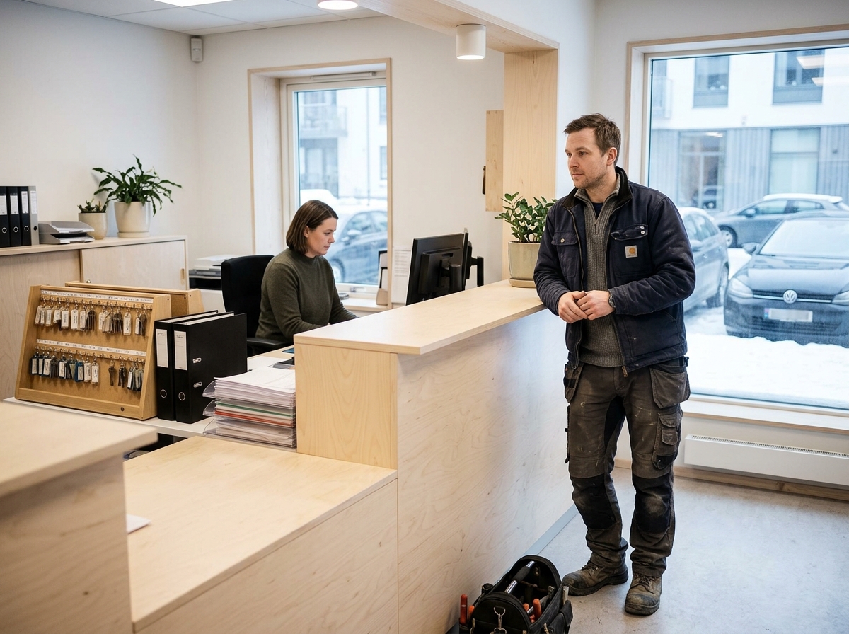 Maintenance worker collecting keys