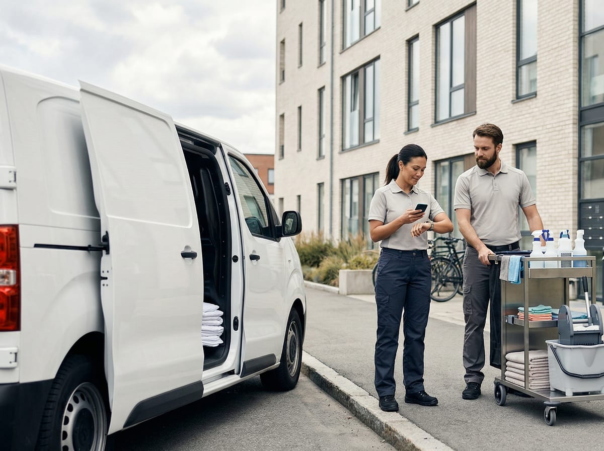 Cleaner waiting for access to a vacation rental between guests