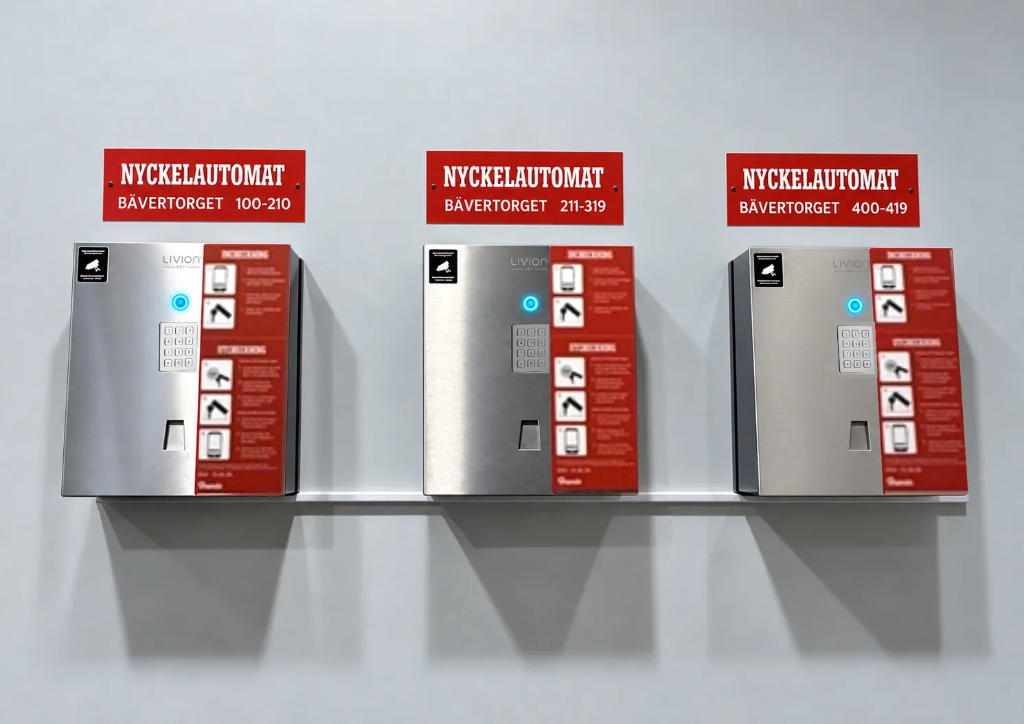 Met AI geretoucheerde foto van drie sleutelautomaten bij Branäs