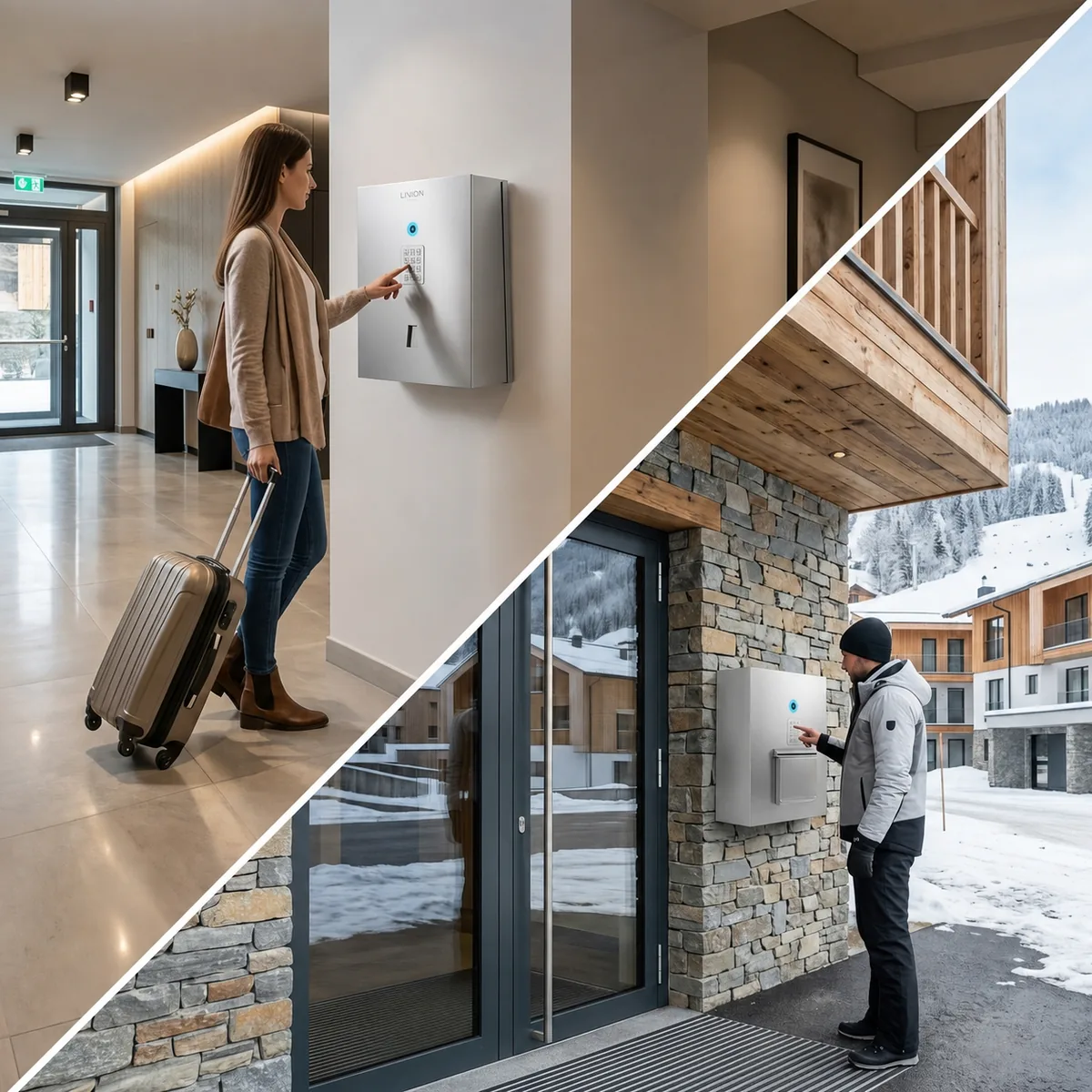Gäste einer Kurzzeitunterkunft nutzen LivionKey-Schlüsselschränke für den selbstständigen Check-in